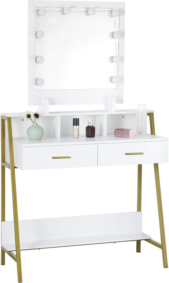 Kaptafel - Vanity Desk - Make-upstandaard - Cosmetische Organizer - Beauty Station - Verlichte console - Make-uptafel - Wit - 90x153x40 cm