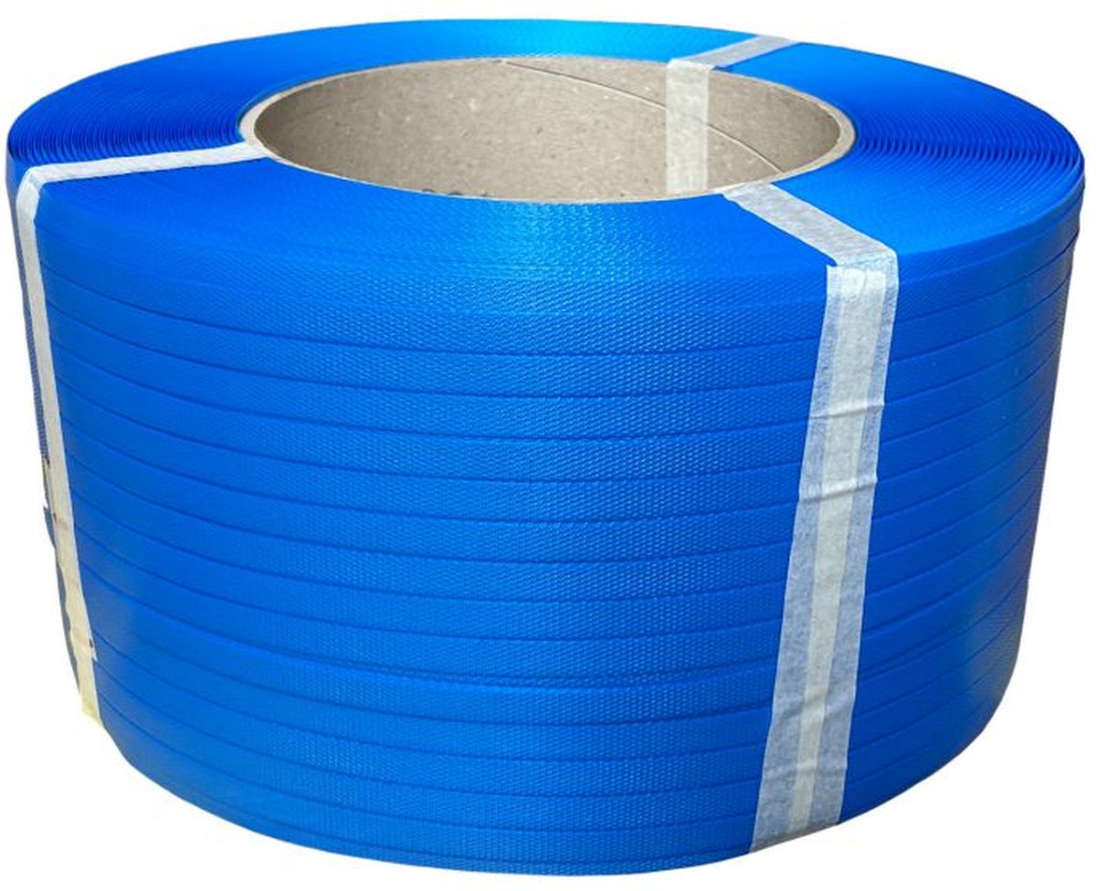 Kortpack - PP-Band 12mm breed x 3000mtr lang, 0.55mm dik - Blauw - 2 Rollen per Doos - Kerndiameter: 200mm - Treksterkte: 130KG - Omsnoeringsmateriaal voor o.a. het Vastzetten van Palletladingen of het Verstevigen van Zware Paketten - (030.0100)