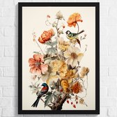 Natuur Bloemen Met Vogels Vintage Poster - Aquarel Art Poster Natuur - Posters Geschikt om in te lijsten - 61 x 91,5 cm (A1)
