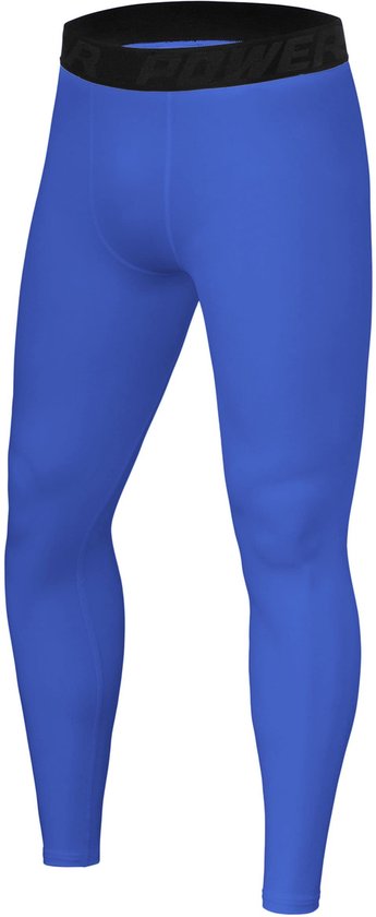 Foto: Powerlayer mannen compression basislaag leggings helderblauw s
