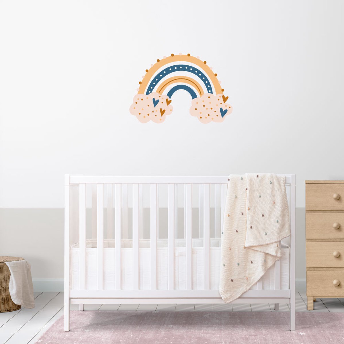 Muursticker regenboog met hartjes en wolken - 29 x 20 cm - baby en kinderkamer - muurstick