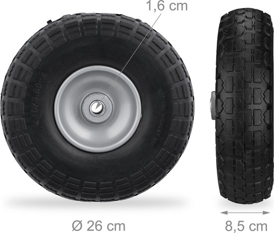 steekwagenwiel - 4.10-3.50-4" - set van 4 - massief rubber - 150 kg - zwart-grijs van Merkloos	 — afbeelding 4
