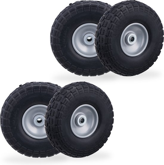 Relaxdays Set De 4 Ruedas De Carretilla, A Prueba De Pinchazos, 3.00-4, Eje 25mm, Hasta 80 Kg 260x85 Mm Negro Gris 85662292