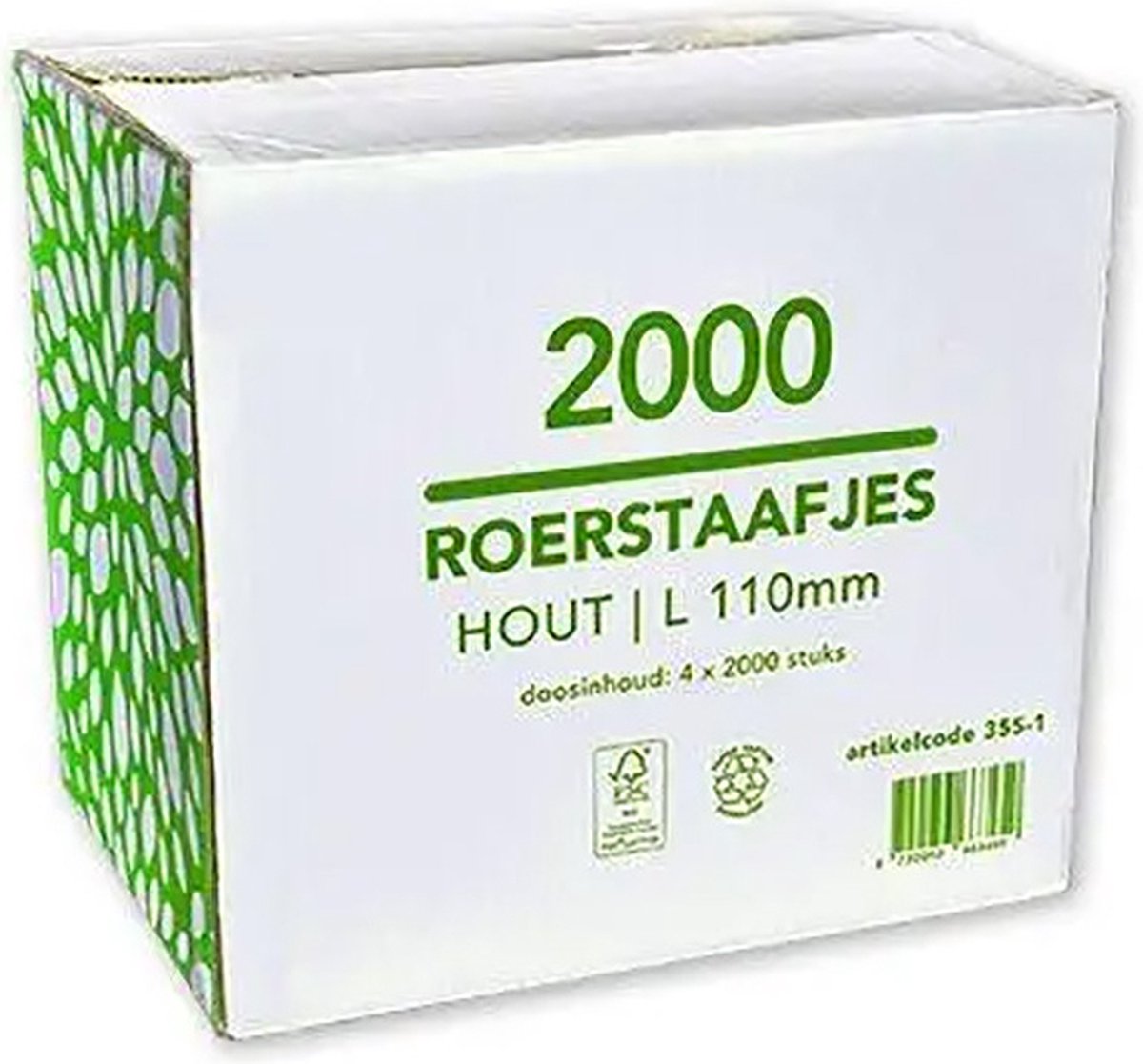 Houten roerstaafjes 110 mm FSC Dispenser 2000 stuks