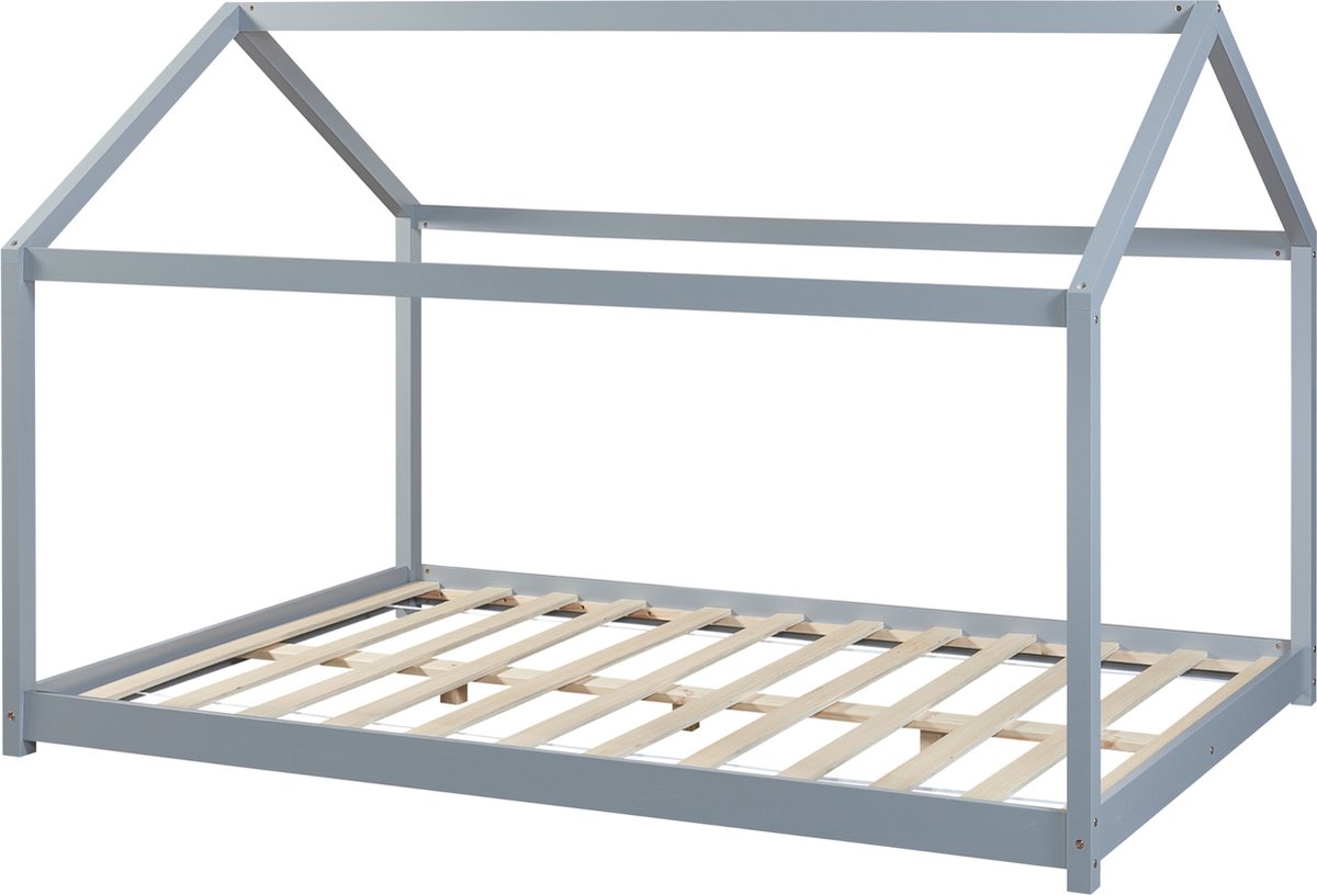 en.casa Kinderbed Cerro huisbed met bedbodem 140x200 cm grijs