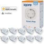 iqore - 10-pack - Slimme stekker WiFi - APPLE HOMEKIT - met ondersteuning voor MATTER - 16A 3680W Smart plug met Stroomverbruikmeter, Energiemeter en Timer - Compatibel met Apple Homekit / Siri, Google Home - Smart Life app