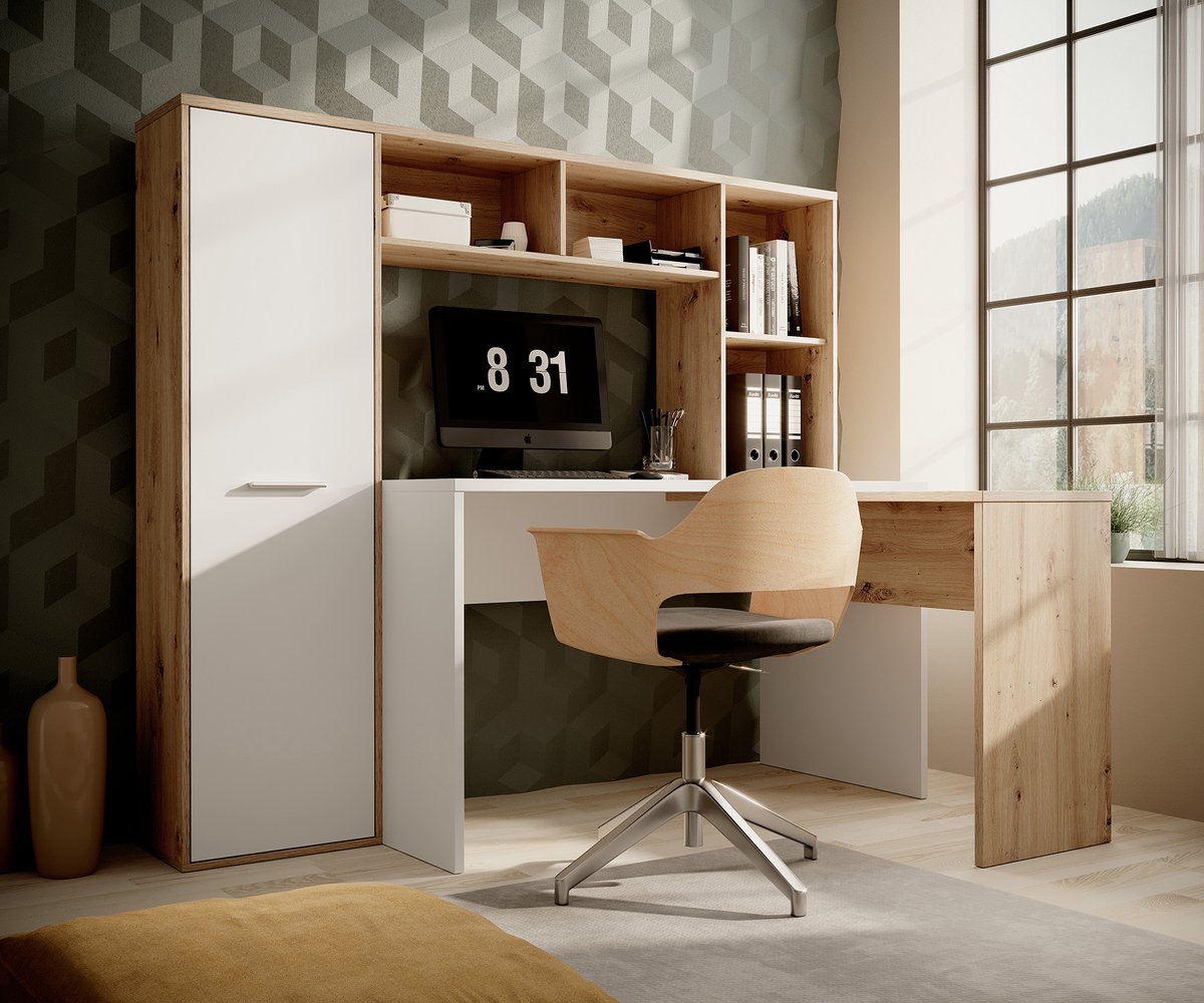 Meubella - Bureau Elze - Eiken - Wit - 173 cm