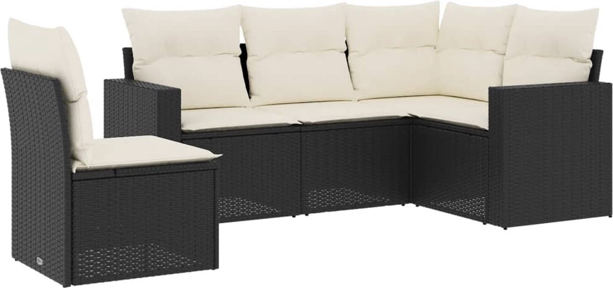 vidaXL 5-delige - Loungeset - met - kussens - poly - rattan - zwart