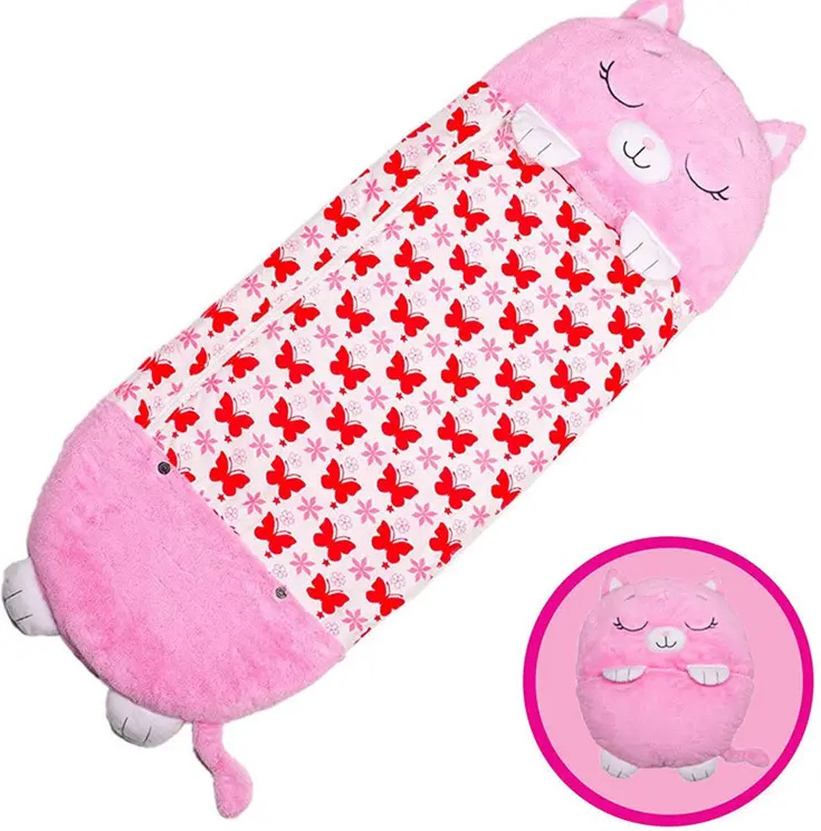 RyC Toys Roze kat slaapzak -150 cms | kinderslaapzak | slaapzak junior | Children Sleeping Bag | kinderen slaapzak | Super Soft 2 in 1 Fun Pillow &Sleepy for Boys | roze kat slaapzak | zachte slaapzak | knuffel slaapzak | 2 in 1 slaapzak | kinderen