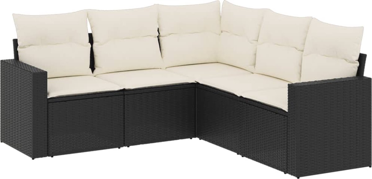 vidaXL 5-delige - Loungeset - met - kussens - poly - rattan - zwart