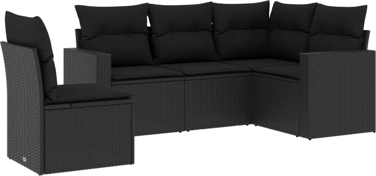 vidaXL 5-delige - Loungeset - met - kussens - poly - rattan - zwart