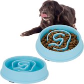 Relaxdays 2x anti-schrokbak voor honden - 650 ml - tegen schrokken - eetbak - blauw