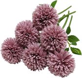 Kunstmatige hortensia, 28 cm, zijden pompon, chrysant, bal bloemen voor tuin, feest, kantoor, decoratie, bruid, bruiloftsboeketten, bloemenversiering, middenstukken (6 stuks, roze paars)
