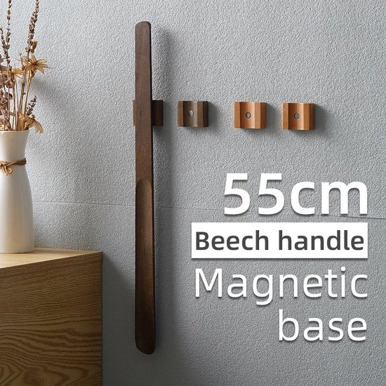 Schoenlepel hout donker eiken met magnetisch ophang basis wandmontage – 55cm