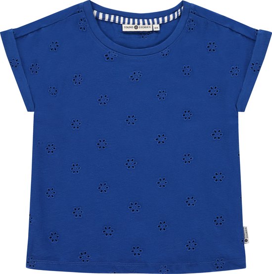 Stains and Stories girls shirt short sleeve Meisjes T-shirt - cobalt - Maat 140