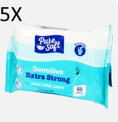 Pure Soft - Sensitive - Vochtig toiletpapier - Voordeelpack 5X 60stuks - Bio-flush - Met Aloë Vera
