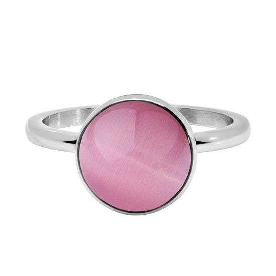 Quiges Stapelring Dames - Vulring - RVS Zilverkleurig met Roze Cateye - Maat 19 - Hoogte 2mm