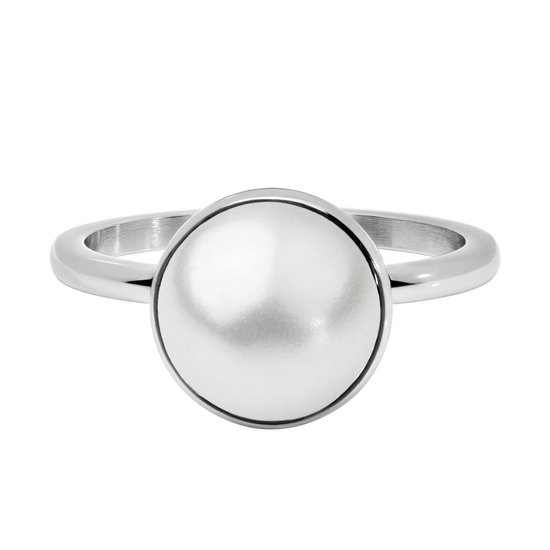Quiges Stacking Ring Ladies - Rondelle - Acier Inoxydable Argenté avec Perle Artificielle Beige - Taille 21 - Hauteur 2mm
