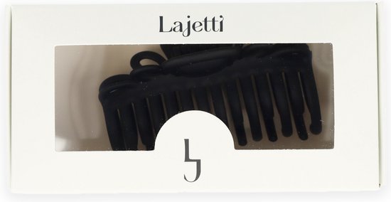 Zwarte haarklem in de cadeauverpakking van Lajetti.