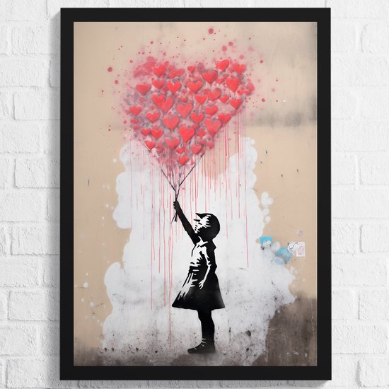 Girl With Balloon of Harts Poster - Banksy Street Art Graffiti Poster - Posters Geschikt om in te lijsten - 43,2 x 61 cm (A2+)