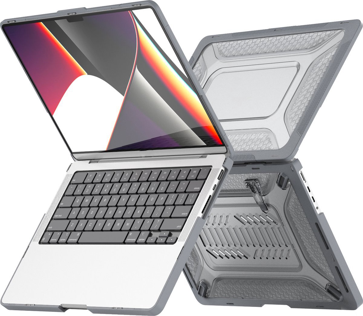 Heavy Duty Cover - Geschikt voor MacBook Pro 14 inch - Case - Extreme Bescherming - Hardcase - A2442/A2779/A2918/A2992 M2,M3 (2021-2023) - Grijs