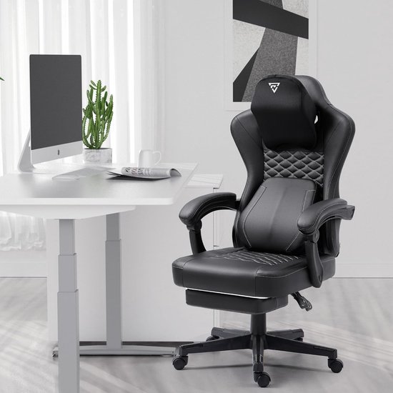 bigzzia Gamingstoel met RGB-verlichting, gamingfauteuil met hoofdsteun