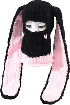 Gebreide bivakmuts Black Rabbit - BDSM - Konijn Rollenspel - Masker - One size - Voor vrouwen - Lange oren - Zeer goede kwaliteit