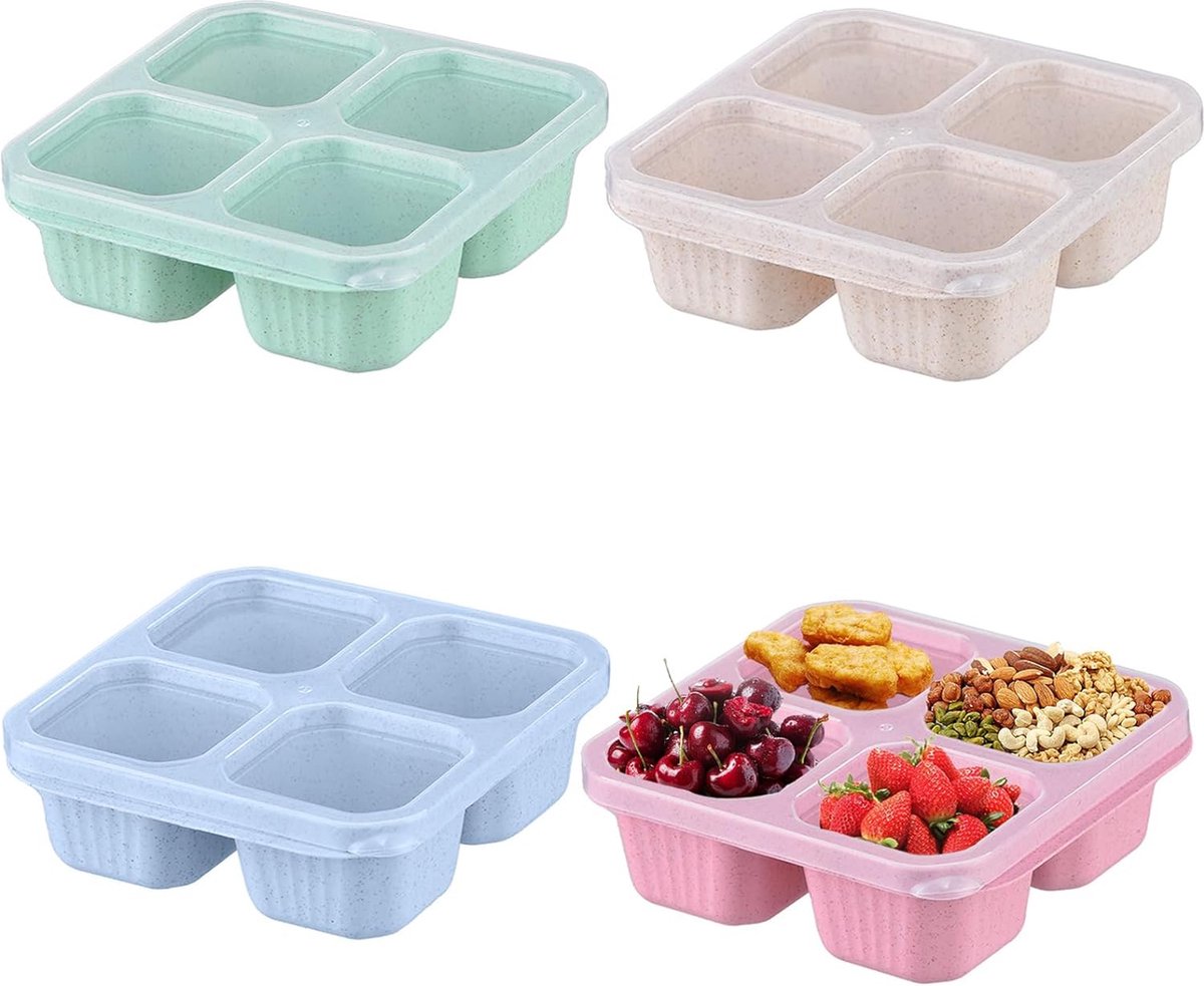4 stuks lunchbox, snackborden met vakken, broodtrommel met vakken voor gebruik in de keuken, picknick, school