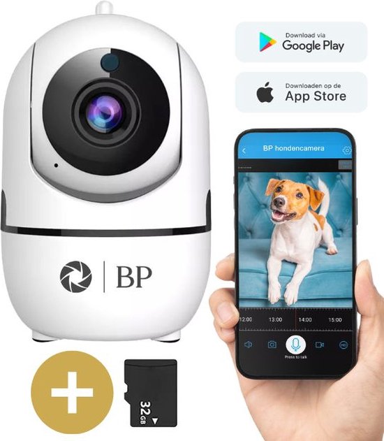 BP Huisdiercamera - Hondencamera - Dog Camera - IP Beveiligingscamera - 2 Weg Audio- WiFi - 2.4 GHZ - Beweeg en Geluidsdetectie - Nachtvisie - 360 Eyes App - Opslag in Cloud of SD - Gratis 32GB SD kaart - ONVIF -Nederlandse Handleiding