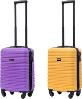 BlockTravel kofferset 2 delig ABS handbagage met wielen afneembaar 29 liter - inbouw TSA slot - paars - geel
