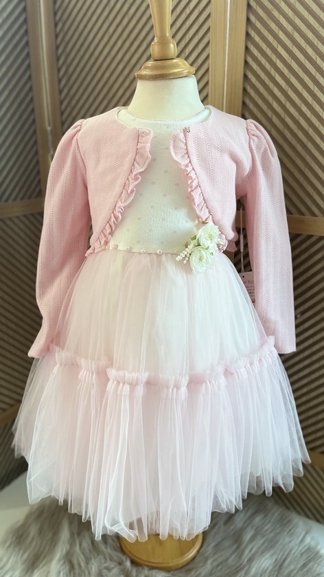 robe de soirée de luxe avec veste rose-robe de bal avec boléro-tutu jupe rose-robe vintage-mariage-communion-séance photo-anniversaire-blanc rose-coton-8 ans taille 128