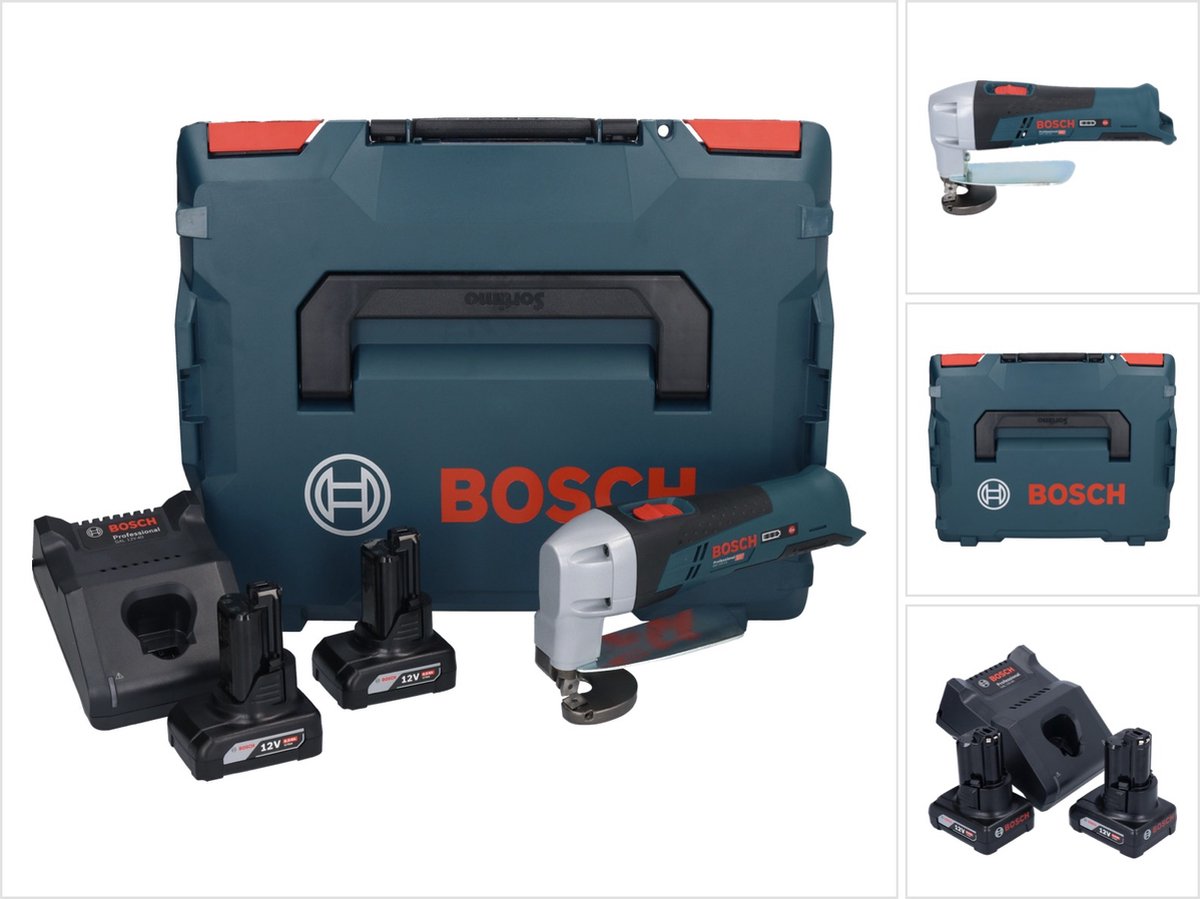 Bosch GSC 12V-13 Professional accu-plaatschaar 12 V + 2x accu 6,0 Ah + oplader + L-Boxx