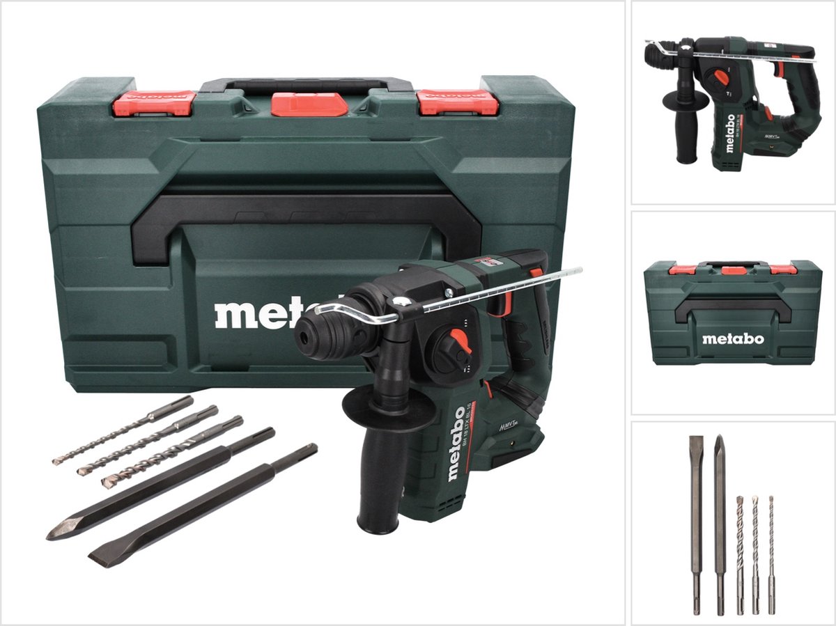 Metabo BH 18 LTX BL 16 accuklopboormachine 18 V 1,3 J SDS plus Brushless + 5-delige boor- en beitelset + metaBOX - zonder accu, zonder oplader