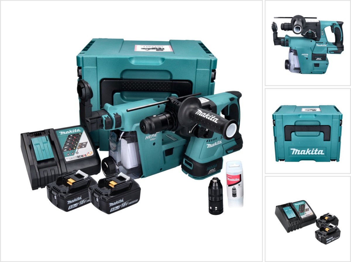 Makita DHR243RTJW: 18V combihamer met stofafzuiging thumbnail 2