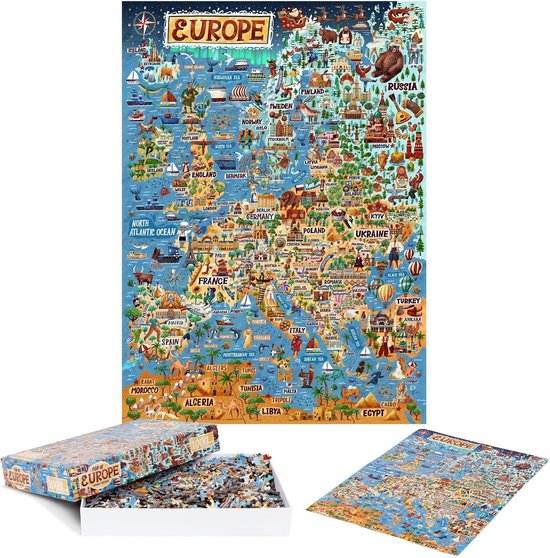 Bopster - kaart van Europa - 1.000 stukjes - 70x50cm - prachtig design - ontdek alle landen en gebouwen