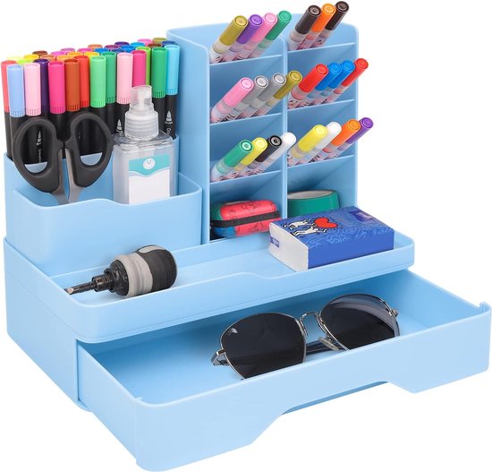 SKYDUE Bureau-organizer, 360 graden draaibaar, pennenorganizer met vakken, pennenhouder, bureau voor kantoor, school, thuis (wit