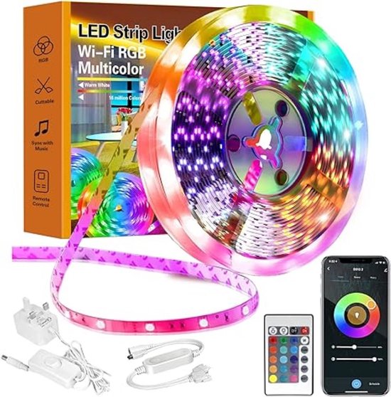 SHOP YOLO-led strip 5 meter-LED-verlichting met afstandsbediening-muzieksynchronisatie-RGB kleurveranderende doe-het-zelf