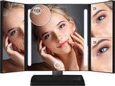 Omliox Make Up Spiegel met LED verlichting - Stijlvolle Inklapbare Spiegel - Dimbare Verlichting met Touch Knop - 2x en 3x vergroting - Inclusief USB Kabel - Zwart