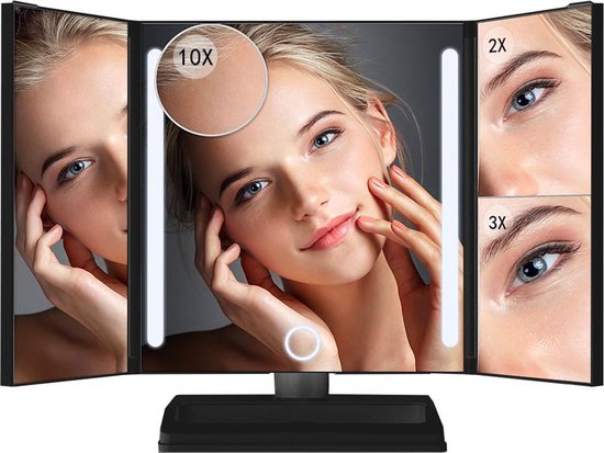 Make Up Spiegel Met Verlichting – 24 LED Met Dimmer – 1x, 2x, 3x, 10x Vergroting  Wit  Spiegel – Make Up Set – Make Up Spiegel 7444743561511