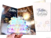 Popcards popupkaarten – Fonkelende verjaardagskaart Happy Birthday | Prachtige chique zilveren pop-up kaart jarig verjaardagskaart taart 3D wenskaart