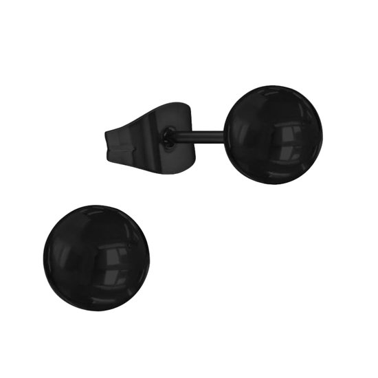Aramat jewels ® - Zwarte bolletjes oorstekers zwart staal 6mm