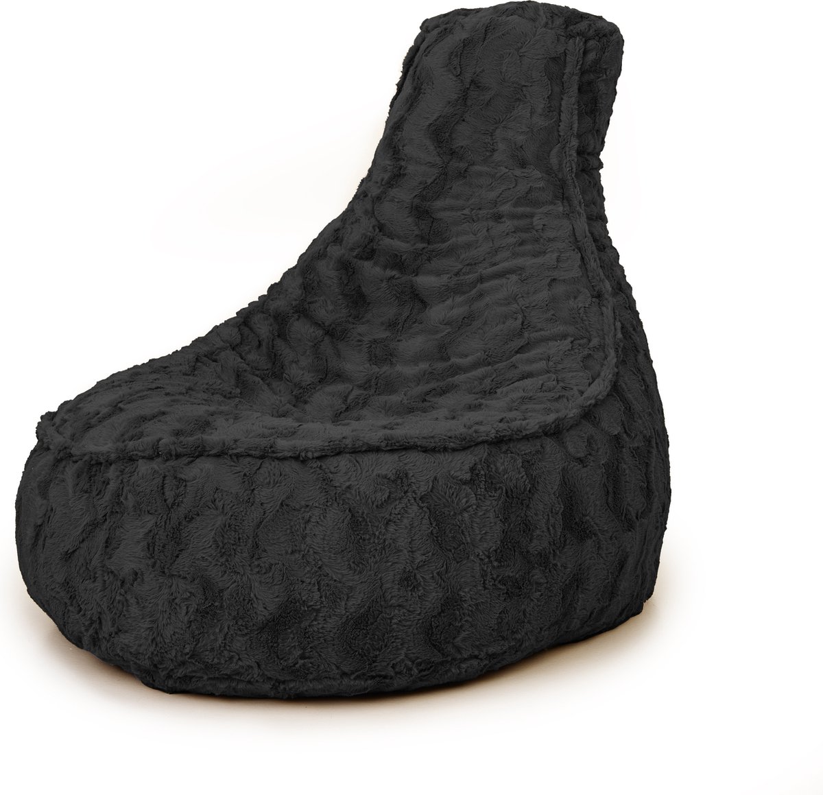 Drop & Sit - zitzak/stoel - stijlvolle bontlook (faux) - zwart - Noa JR - 100 Liter