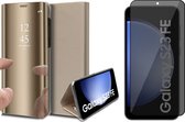 Hoesje geschikt voor Samsung Galaxy S23 FE - Privacy Screenprotector Volledig Dekkend Glas - Spiegel Book Case Goud