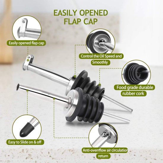 Kasimo ® Azijn en oliedispenser, set van 2, 350 ml, olijfoliefles om te vullen van glas, oliefles met schenktuit, roestvrij staal, bamboe, houten onderzetter voor de keuken, siliconen trechter om te Kasimo ® Azijn en oliedispenser, set van 2, 350 ml, olijfoliefles om te vullen van glas, oliefles met schenktuit, roestvrij staal, bamboe, houten onderzetter voor de keuken, siliconen trechter om te