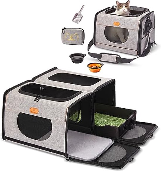 Foto: Transportbox groot transportbox kattenreis transport voor katten opvouwbare kattentransportboxen kattenmand e n voor kattenbak en zachte kattenkooi 2 in 1 dubbele dierendraagtas