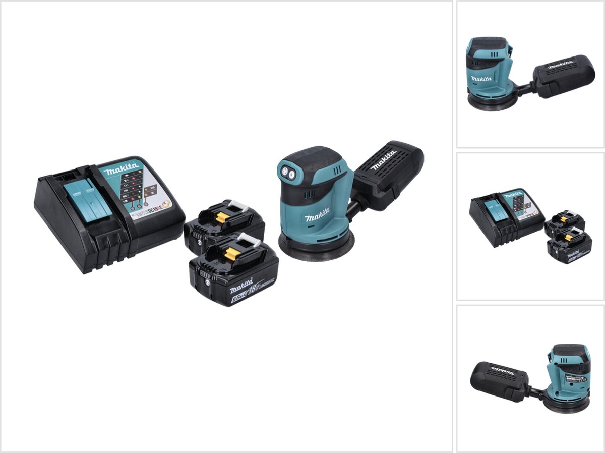 Makita DBO 180 RG accu excentrische schuurmachine 18 V 125 mm + 2x accu 6,0 Ah + oplader