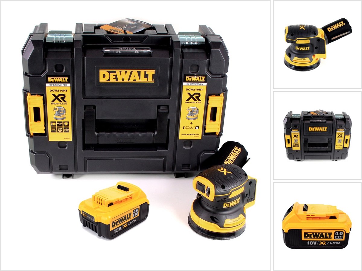 DeWalt DCW 210 NT accu excentrische schuurmachine borstelloos 18 V 12.000 tpm 125 mm + 1x accu 4,0 Ah in TSTAK - zonder oplader