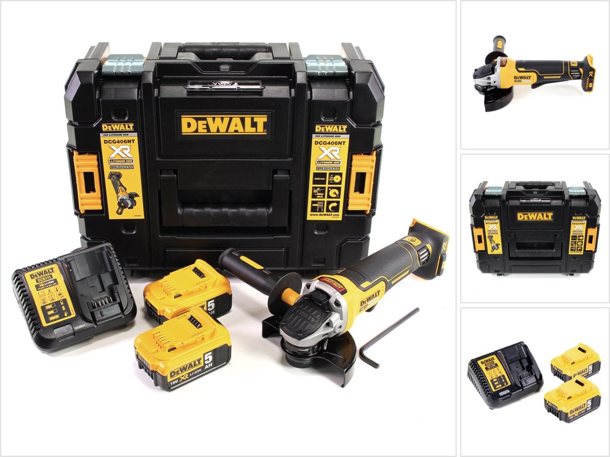 DeWalt DCG 406 P2 accu haakse slijper 18V 125mm borstelloos + 2x accu 5.0Ah + lader + TSTAK