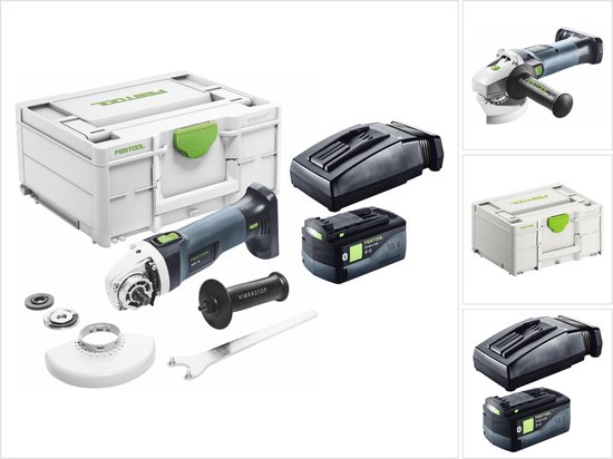 Festool AGC 18-125 EB-Basic accu haakse slijper 18 V 125 mm borstelloos + 1x accu 5.0 Ah + lader + systainer