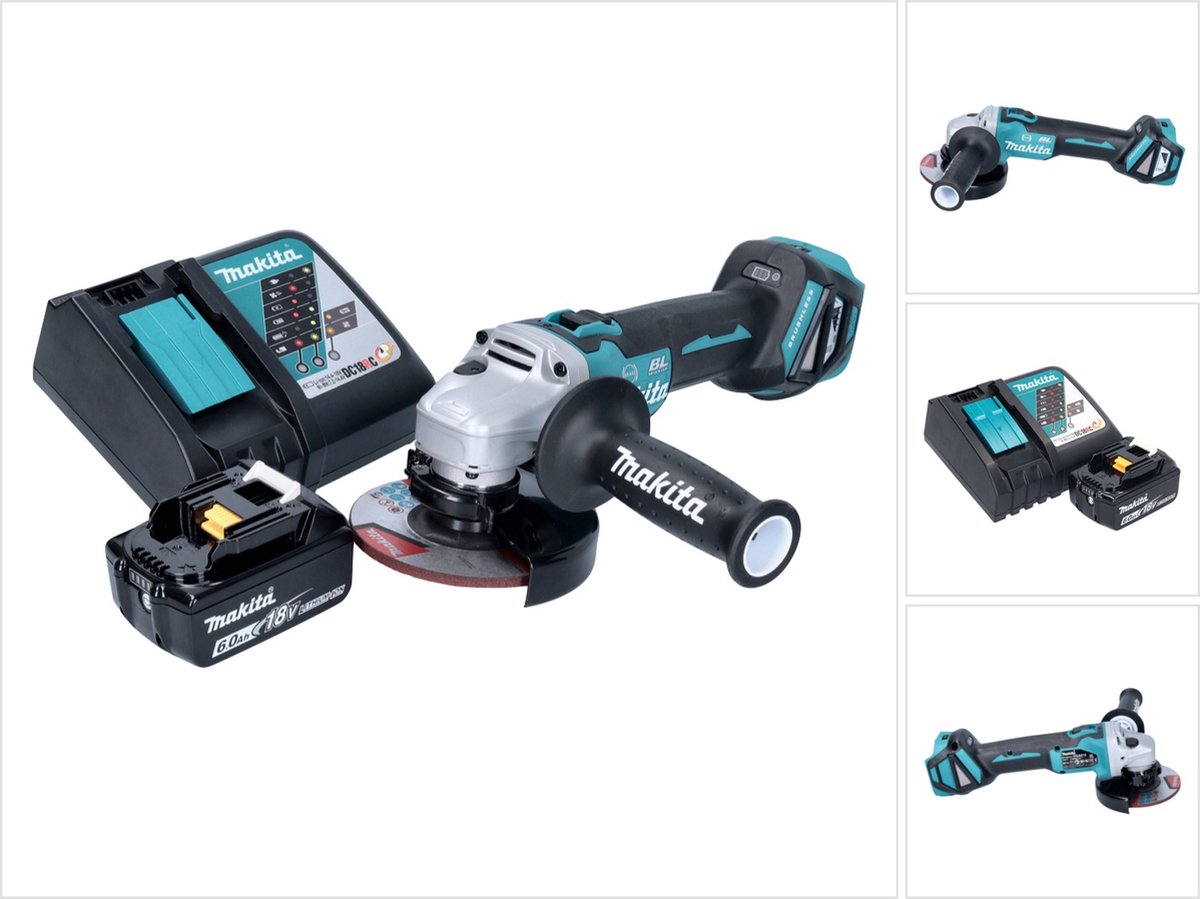 Makita DGA 513 RG1 accu haakse slijper 18 V 125 mm borstelloos + 1x oplaadbare accu 6.0 Ah + lader